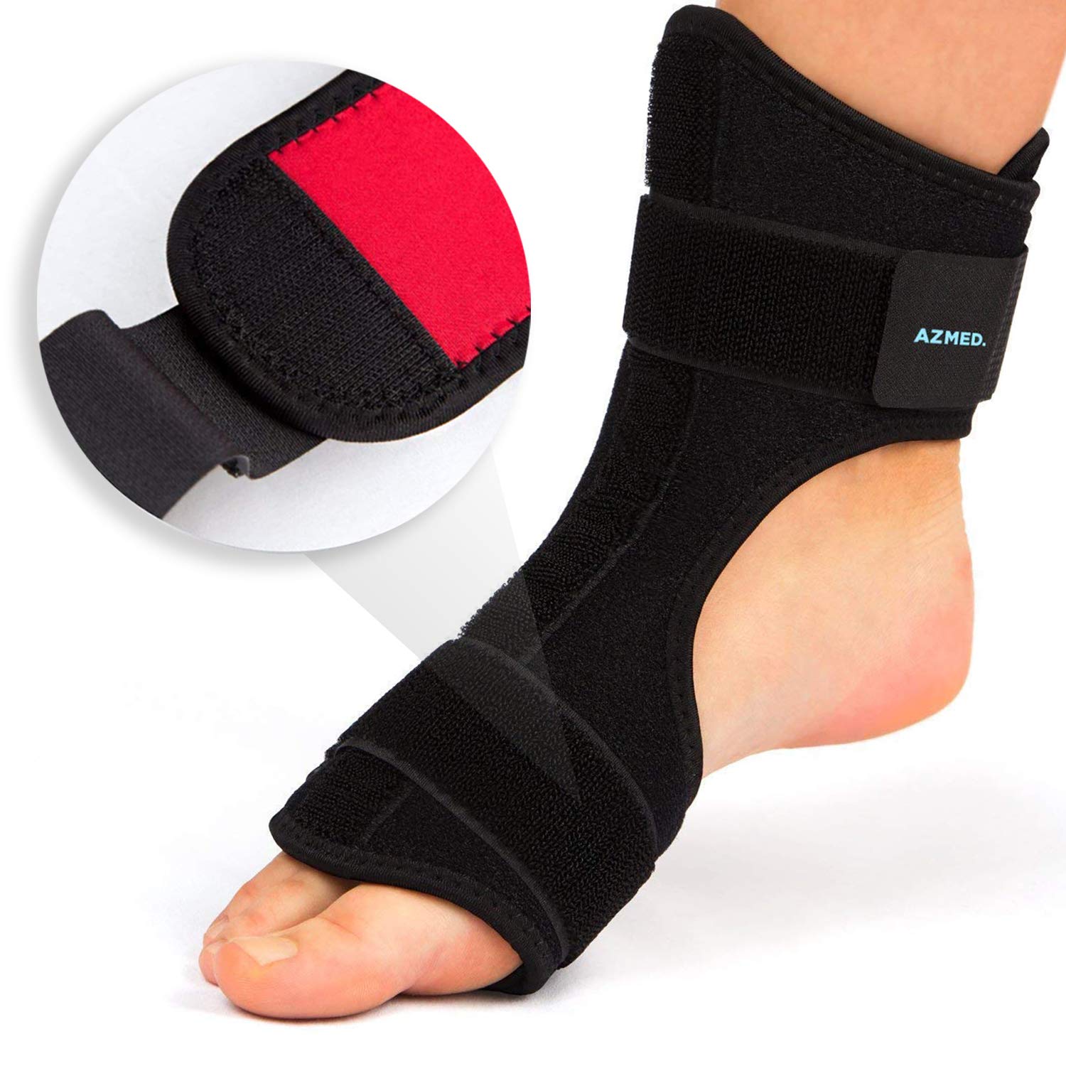 AZMED Plantar Fasciitis Night Splint & Support, Adjustable Orthotic Foot Drop Brace for Achilles Tendonitis and Heel Spur Relief, Black