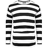 iClosam Mens Black and White Striped T Shirt Long Sleeve Crewneck Casual Basic Tee Cotton Pullover Tops S-3XL