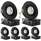 KnLnny Ware Black Recessed Lighting 4 Inch 6 Pack, Ajustable Eyeball Gimbal canless recessed Lights with Junction Box,9W 750L