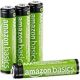 Amazon Basics 4-Pack Rechargeable AAA NiMH Performance Batteries, 800 mAh, Recharge up to 1000x Times, Pre-Charged