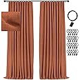 INOVADAY 100% Blackout Curtains for Bedroom, Black Out Curtains Clip Rings/Rod Pocket Linen Blackout Drapes 2 Panels Set, The