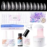 Gellen Gel Tips Nail Extension Kit, Gel x Nail Kit with 240Pcs Almond Nail Tips, 3 in 1 Nail Glue Gel, Nail Prep Dehydrator a