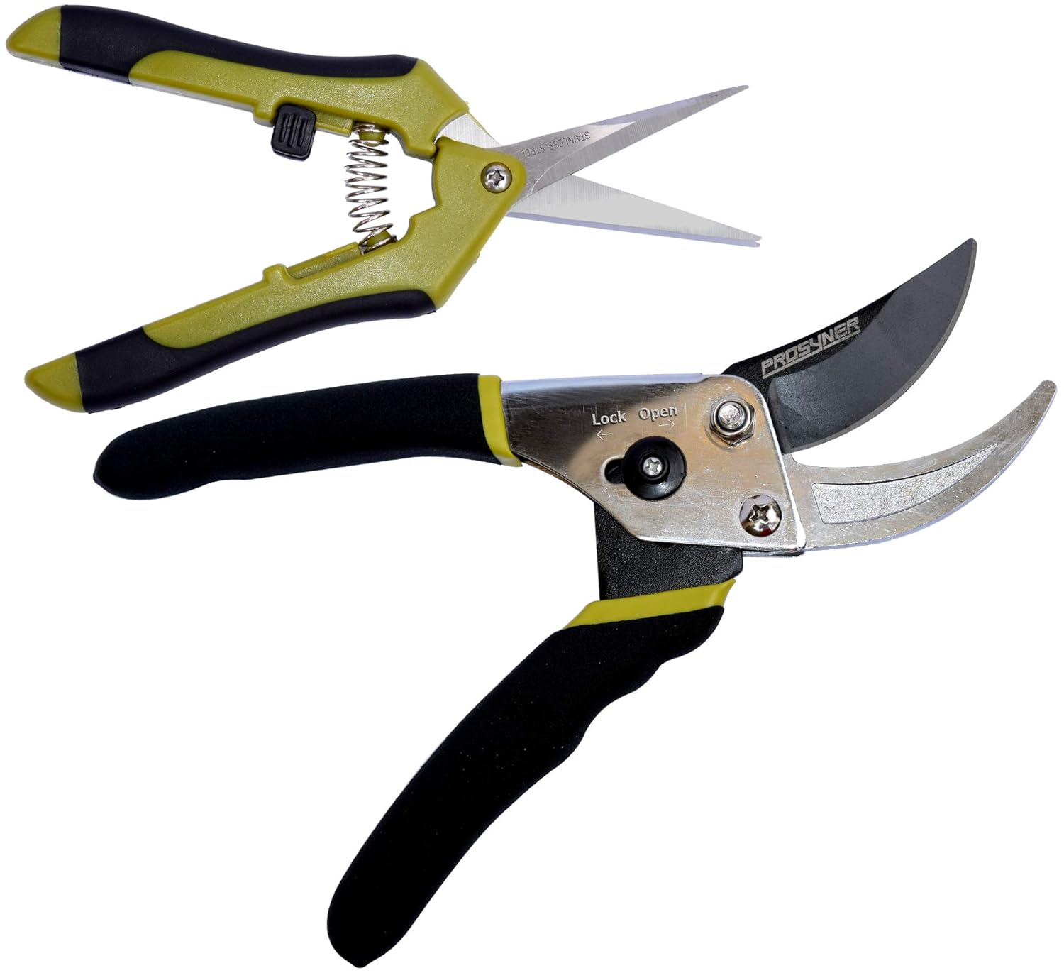 Bypass Pruning Shears Kit - Stainless Steel Gardening Hand Pruner and 1 Micro-Tip Snip Garden Clipper with Sharp Blades for Comfortable Trimming (Set of 2)