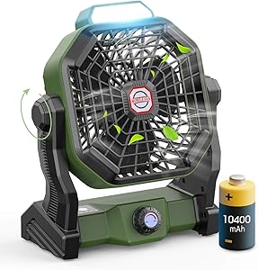 Outdoor Camping Fan with LED Lantern and Hook, Portable Fan Rechargeable, 10400mAh Battery Operated Powered Fan, Personal USB Small Desk Fan, Fan for Tent, Travel, Bedroom, Table, Home, Office