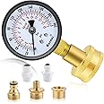 Water Pressure Gauge Kit,Universal Water Pressure Test Gauge with Lead-Free Brass Hose Fittings,3/4" Female Coupler Plus 5 Ad