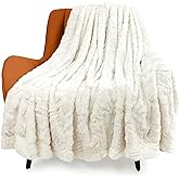 TOONOW Faux Fur Luxury Throw Blanket,Double Side Soft Fluffy Shaggy Fuzzy Blanket for Couch Sofa Bed (Cream, Throw)