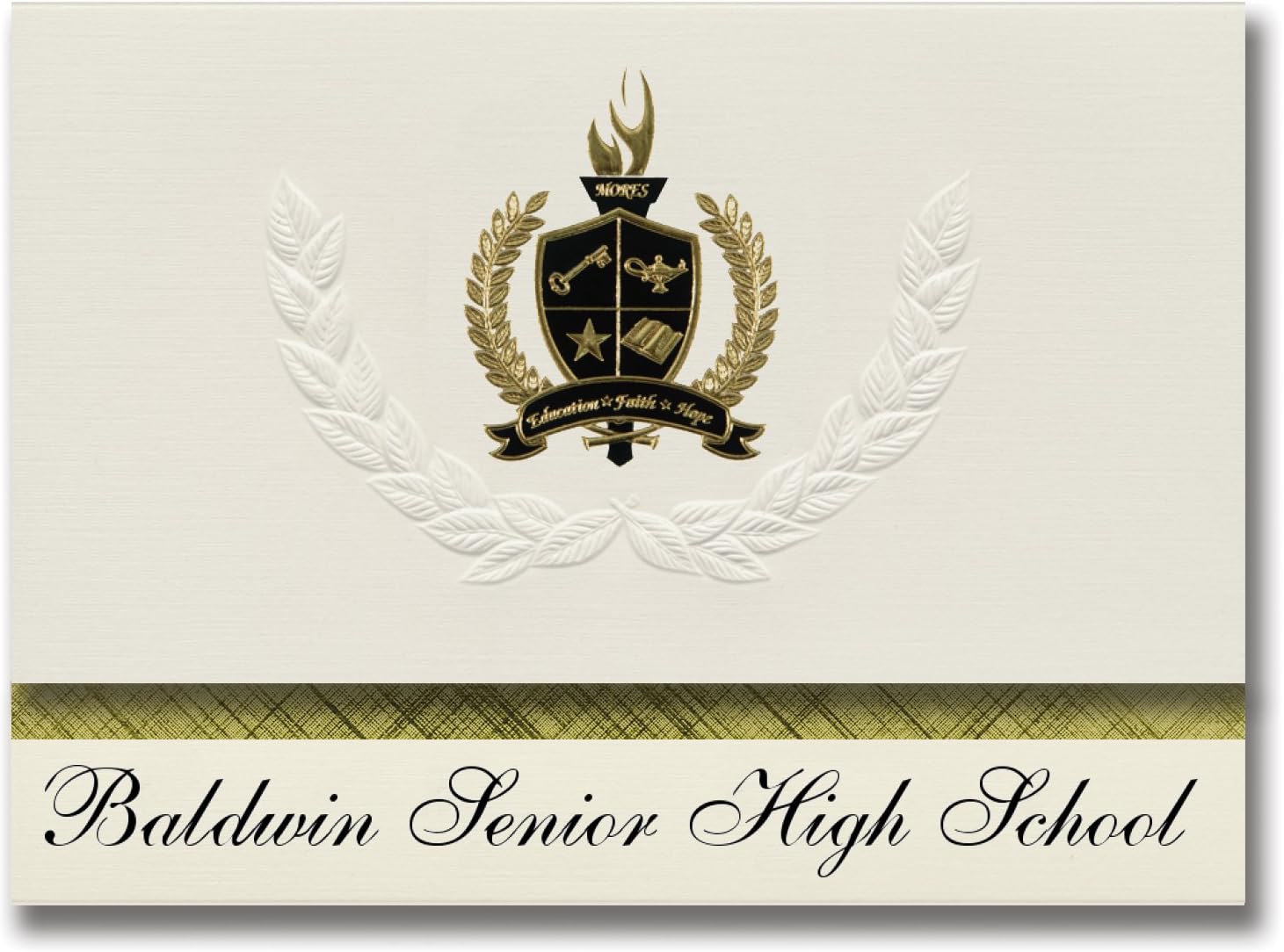 Signature Announcements Baldwin Senior High School (Baldwin, MI) Graduation Announcements, Presidential style, Basic package of 25 with Gold & Black Metallic Foil seal