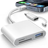 AkHolz SD Card Reader for iPhone iPad Built-in Dual Lightning & USB-C Connector Card Adapter with SD MicroSD USB-A 3 Slots Tr