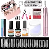 Wilfniee Gel X Nail Kit for Beginner, Gel Nail Tips and Glue Gel Kit with 6 in 1 Nail Glue, Nail Prep Dehydrator, Top Coat an