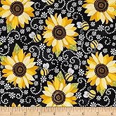 Timeless Treasures You Are My Sunshine Sunflower & Bee Chalkboard Black, Fabric by the Yard