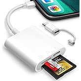 SD Card Reader for iPhone iPad, Oyuiasle Digital Trail Camera SD Card Viewer with Dual Slot for MicroSD/SD, Lightening&USBC D