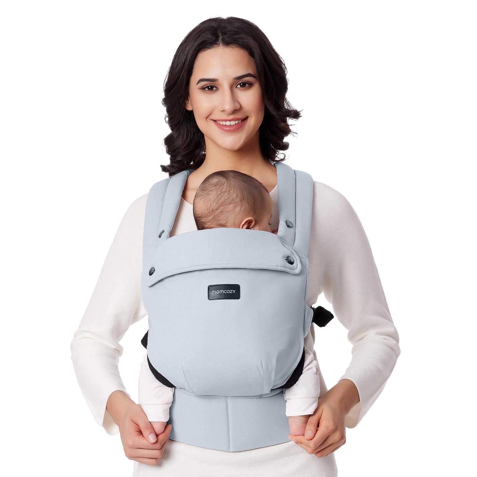 Photo 1 of Momcozy Baby Carrier - Ergonomic, Cozy and Lightweight Carrier for 7-44lbs, Effortless to Put On, Ideal for Hands-Free Parenting, Enhanced Lumbar Support, Purehug for Infant to Toddler, Light Blue