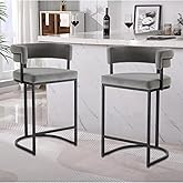 MASLIER Height Bar Stools Set of 2 for Kitchen Counter, 26" Bar Chairs with Back, Modern Height Island Barstools, Upholstered