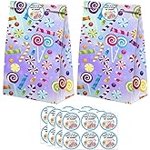 Candyland Goodie Bags-24 Pcs Candy Party Favors Bags with Stickers, Candy land Goody Gift Treat Bags Candyland Themed Birthda