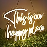 NOSUN This is Our Happy Place Neon Sign Happy Place Neon Signs for Wall Decor Dimmable Warm White LED Signs for Bedroom Class