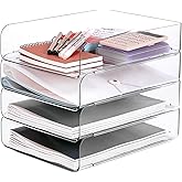 Set of 4 Office Organization and Storage, Clear PET Letter Tray Desk Organizer, Stackable Document Organizer and File Paper O