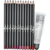 Italia Deluxe Lip Liner Ultra Fine Long-Lasting Pack of 12 and Max Makeup Cherimoya Ultra Fresh Clean Clear Lipgloss Set Vari