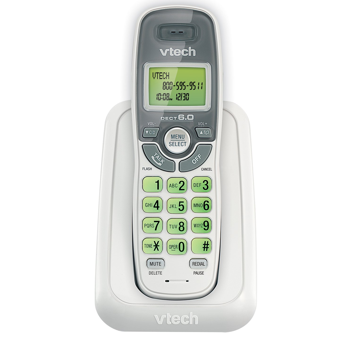 VTech CS6114 DECT 6.0 Cordless Phone with Caller ID/Call Waiting, White/Grey with 1 Handset