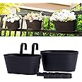 pansparade 3 Pack Metal Hanging Flower Pots for Railing Fence，Outdoor Balcony Rail Planter with Detachable Hooks Drainage Hol