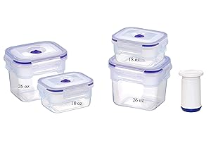 Vacuum Seal Food Storage Containers Set - Deep Freezer Food Sealer - Hand Held Vacuum Food System - Quick Marinator - Rectangle - 9Pc