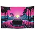 QEOPGNE Wall Hanging Tapestry Aesthetic Vaporwave 80s Retrowave Car Vibrant Futuristic Palm Tree Large Tapestry Wall Decor fo