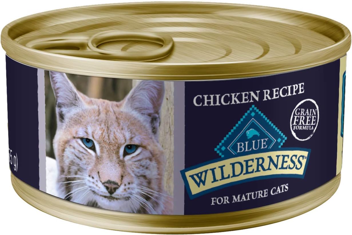 Blue Buffalo Wilderness High Protein Grain Free, Natural Mature Pate Wet Cat Food, Chicken 5.5-oz cans (Pack of 24)