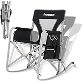 FUNDANGO Rocking Camping Chair for Adults, Oversized Portable Rocking Chair Outdoor Folding with Cooler and Side Pocket for O