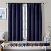 Simplebrand Ava Navy Blue Blackout Curtains for Bedroom 63 Inch Length 2 Panels, Solid Thermal Insulated Energy Saving Rod Po