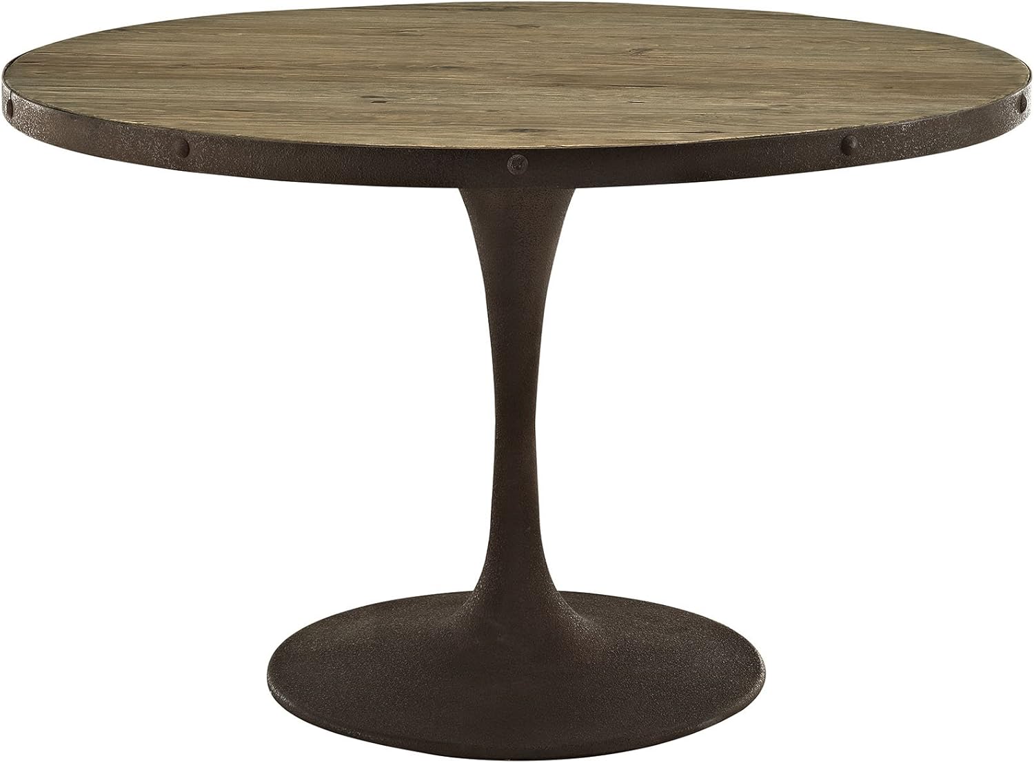 Amazoncom Modway Drive 48 Rustic Modern Farmhouse Pedestal Base Wood And Iron Round Kitchen And Dining Room Table In Brown Tables