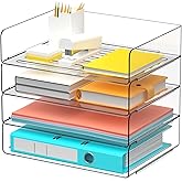 Gawerk Clear Desk Organizer, Stackable Desk Paper Letter Tray Organizer Office Desktop File Paper Holder Book Storage Rack