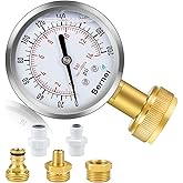 Bernoi Water Pressure Gauge Kit, Glycerin Filled Test with Lead-Free Brass Hose Fittings, 3/4'' Female Coupler Plus 5 Adapter