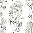 RoomMates RMK12183PLW White Nouveaux Wisteria Peel and Stick Wallpaper,taupe, grey