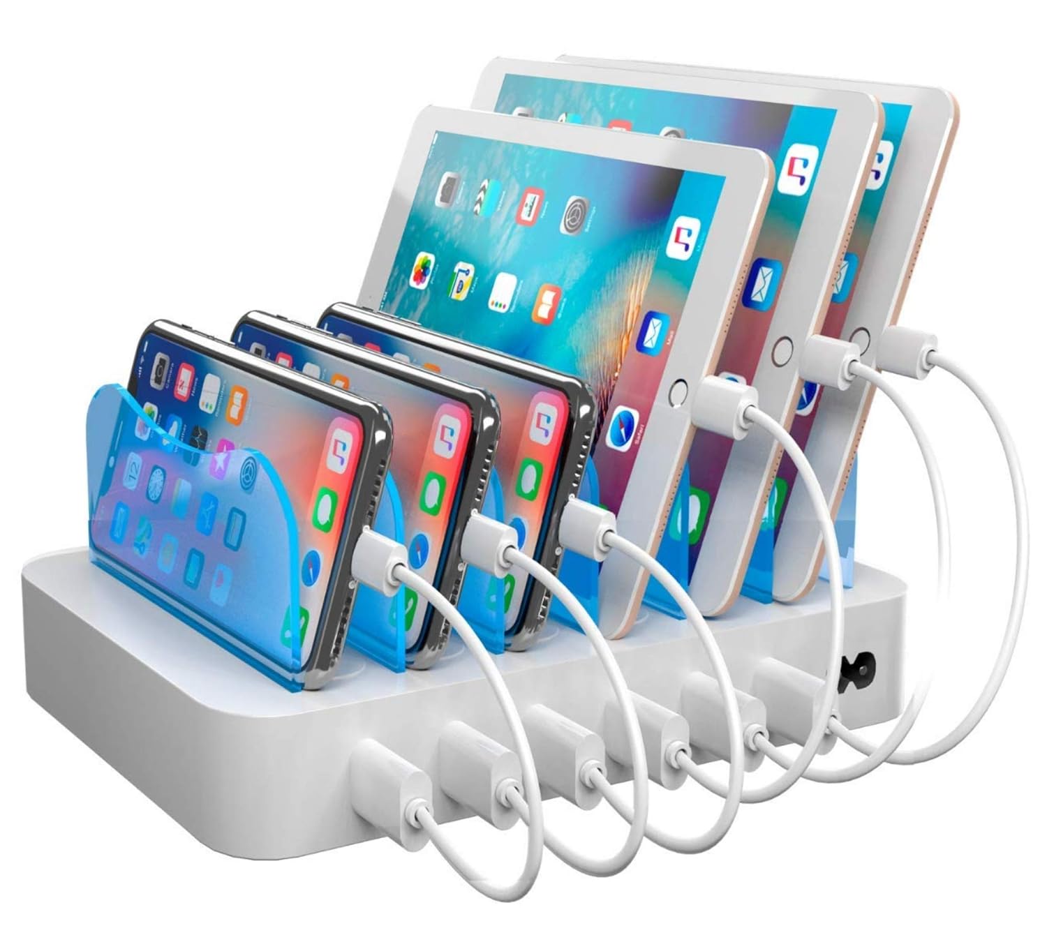 Hercules Tuff Charging Station for Multiple Devices, 6 USB Ports, Short Cables Included, White