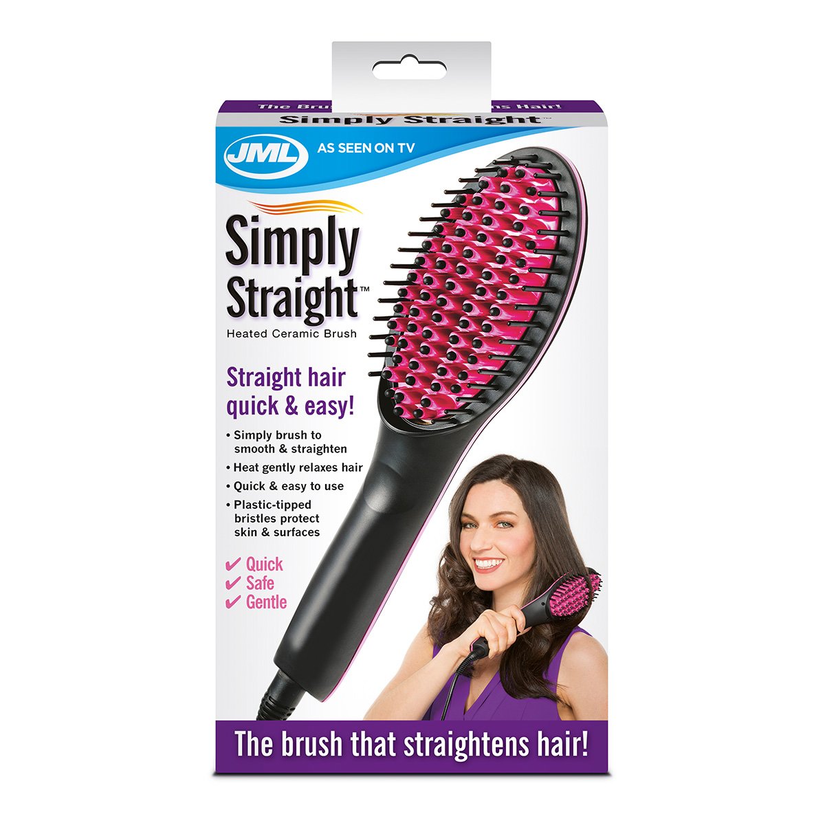 JML Simply Straight Ceramic Heat Hair Straightening Brush With