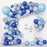 RUBFAC Blue Balloons Garland Arch Kit, Blue and White Balloons, Royal Blue Baby Blue White Sliver Balloon Arch for Baby Showe