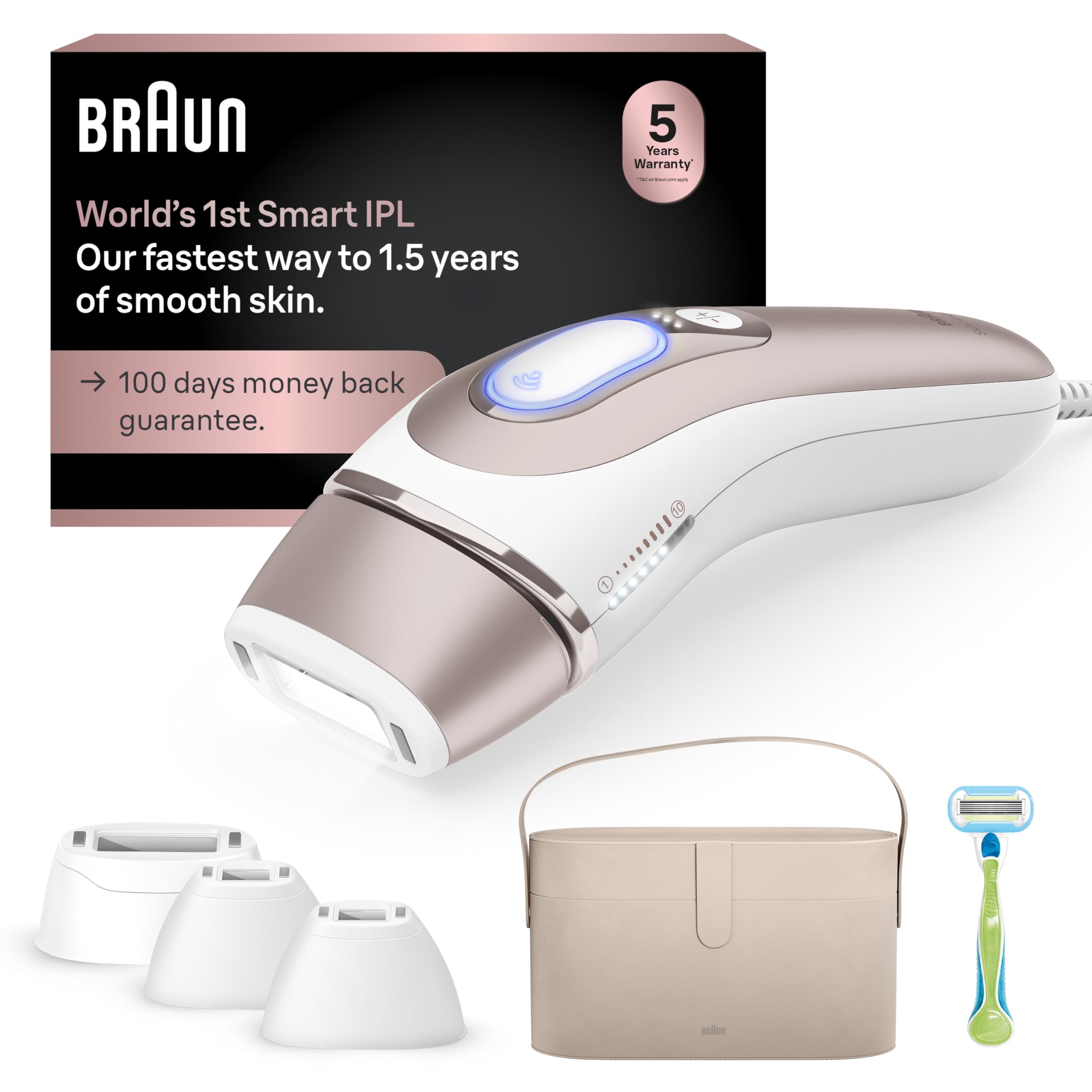 Photo 1 of Braun IPL Skin i·expert, at Home Laser Hair Removal, Holiday Gifts for Women and Men with Free App, Vanity Case, Venus Razor, 4 Smart Heads, PL7387