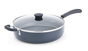 T-fal B3629064 Specialty Nonstick Dishwasher Safe Oven Safe Jumbo Cooker Saute Pan with Glass Lid Cookware, 5-Quart, Black