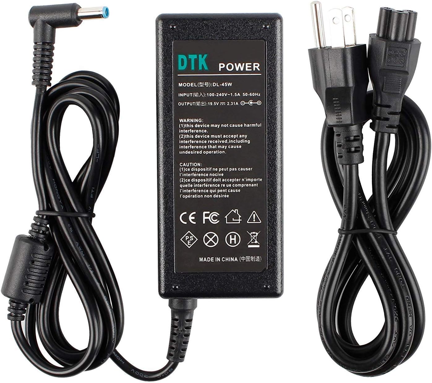 DTK 19.5V 2.31A 45W Ac Laptop Charger for HP 741727-001 740015-003 HSTNN-DA40 Adapter Blue Tip : 4.5 X 3mm with Center pin Inside Notebook Computer PC Power Cord Supply Source Plug