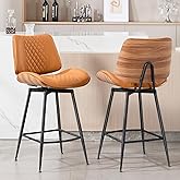 BERYTH Swivel Bar Stools Set of 2, 26.8" Counter Height Barstools in Modern Style, Armless Walnut Pub Chair with Metal Legs, 