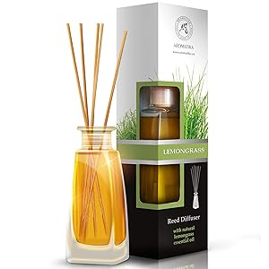 AROMATIKA Lemongrass Diffuser w/Lemongrass Oil 100ml - Scented Reed Diffuser - 0% Alcohol - Diffuser Gift Set - Best for Aromatherapy - Room Air Fresheners - Lemongrass Essential Oil Diffuser