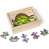 Melissa & Doug Dinosaurs 4-in-1 Wooden Jigsaw Puzzles in a Storage Box (48 pcs) - FSC Certified