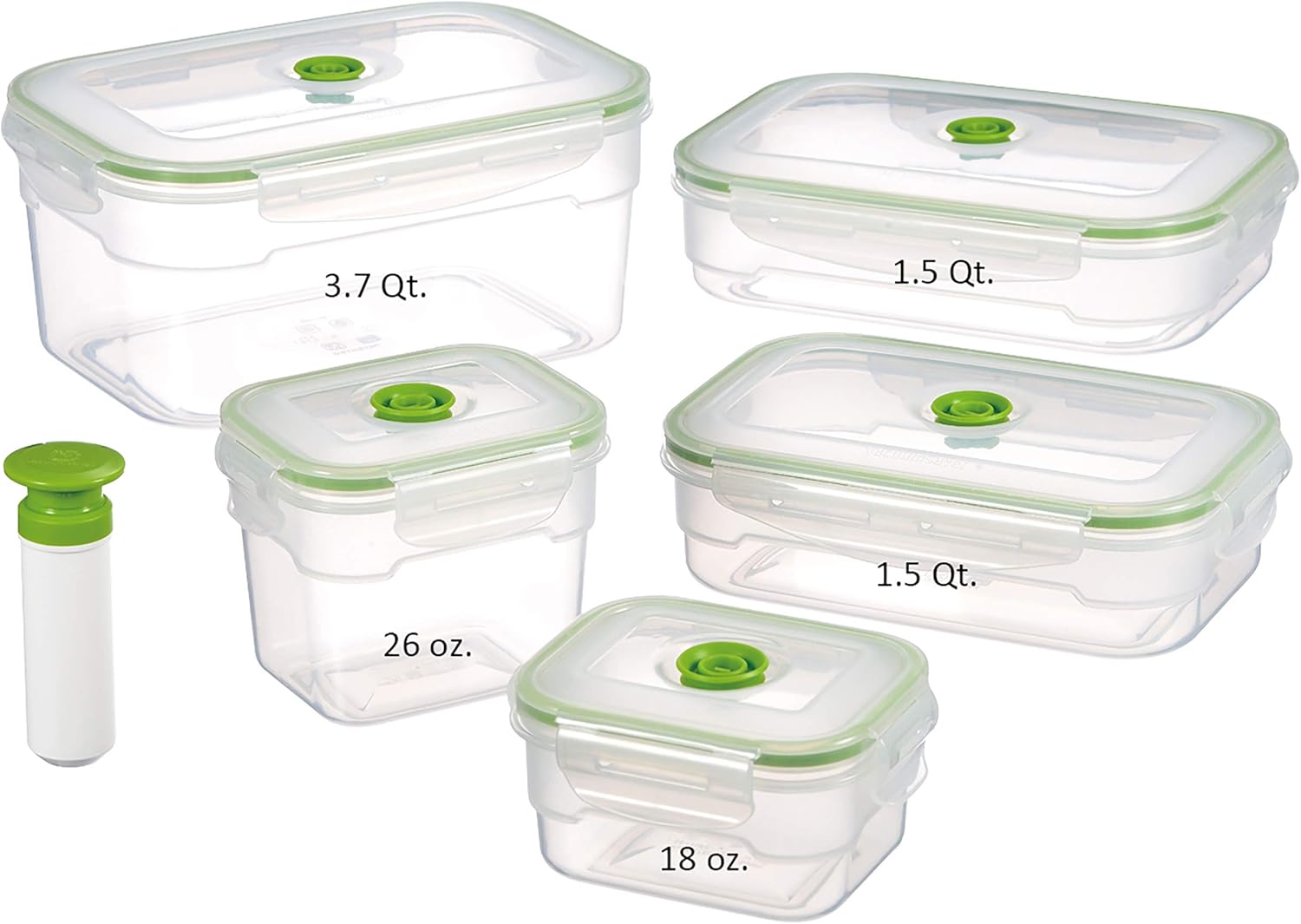 Lasting Freshness Vacuum Seal Food Storage Containers - Handheld Vacuum Food System - Quick Marinator - Rectangle - 11Pc - Green Color