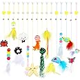 Lenwen Cat Toys,16 Pieces Retractable Door Hanging Cat Toy Bouncing String Feather Cat Teaser Toy Bird Fish Mouse Interactive