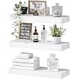 QEEIG White Floating Shelves for Wall Bathroom Shelf Bedroom Kitchen Farmhouse Modern Small Book Shelf Set of 3 (015-W3)