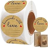 Homemade with Love Stickers with Lines for Writing - 2" Round Kraft Christmas Holiday Present Stickers Canning Labels - Baked