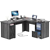 YITAHOME L Shaped Desk with Power Outlets, 60 Inch Computer Desk Corner Desk with File Drawer, Home Office Desk with Monitor 