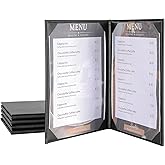 AMGSH Menu Holder Menu Covers 8.5" x 11" | 5 Pack Black Leather Menu Sleeves Book Style for Restaurant Coffee Bars Wine List 