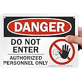 SmartSign 7 x 10 inch “Danger - Do Not Enter, Authorized Personnel Only” OSHA Sign with Graphic, 55 mil HDPE Plastic, Red, Bl