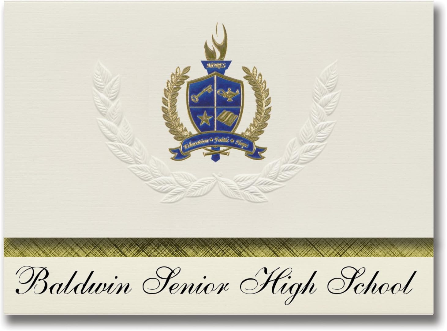 Signature Announcements Baldwin Senior High School (Baldwin, MI) Graduation Announcements, Presidential style, Elite package of 25 with Gold & Blue Metallic Foil seal