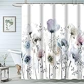 Floral Shower Curtains for Bathroom, Blue Watercolor Shower Curtain, Farmhouse Bathroom Curtain Decoration, Waterproof Fabric